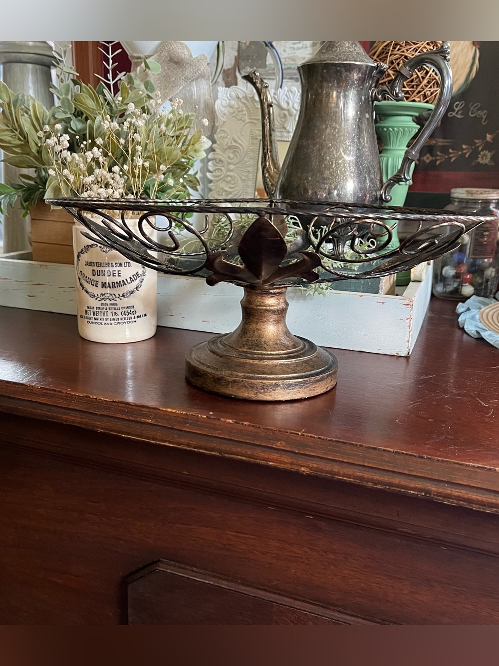 Decorative Antique-Style Metal Centerpiece Bowl - Bronze Finish